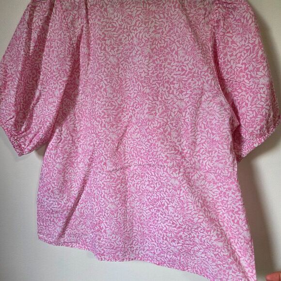 EUC LIKE NEW J CREW FLORAL PINK WHITE DAINTY V NECK COTTON TOP SIZE SMALL - Picture 4 of 15